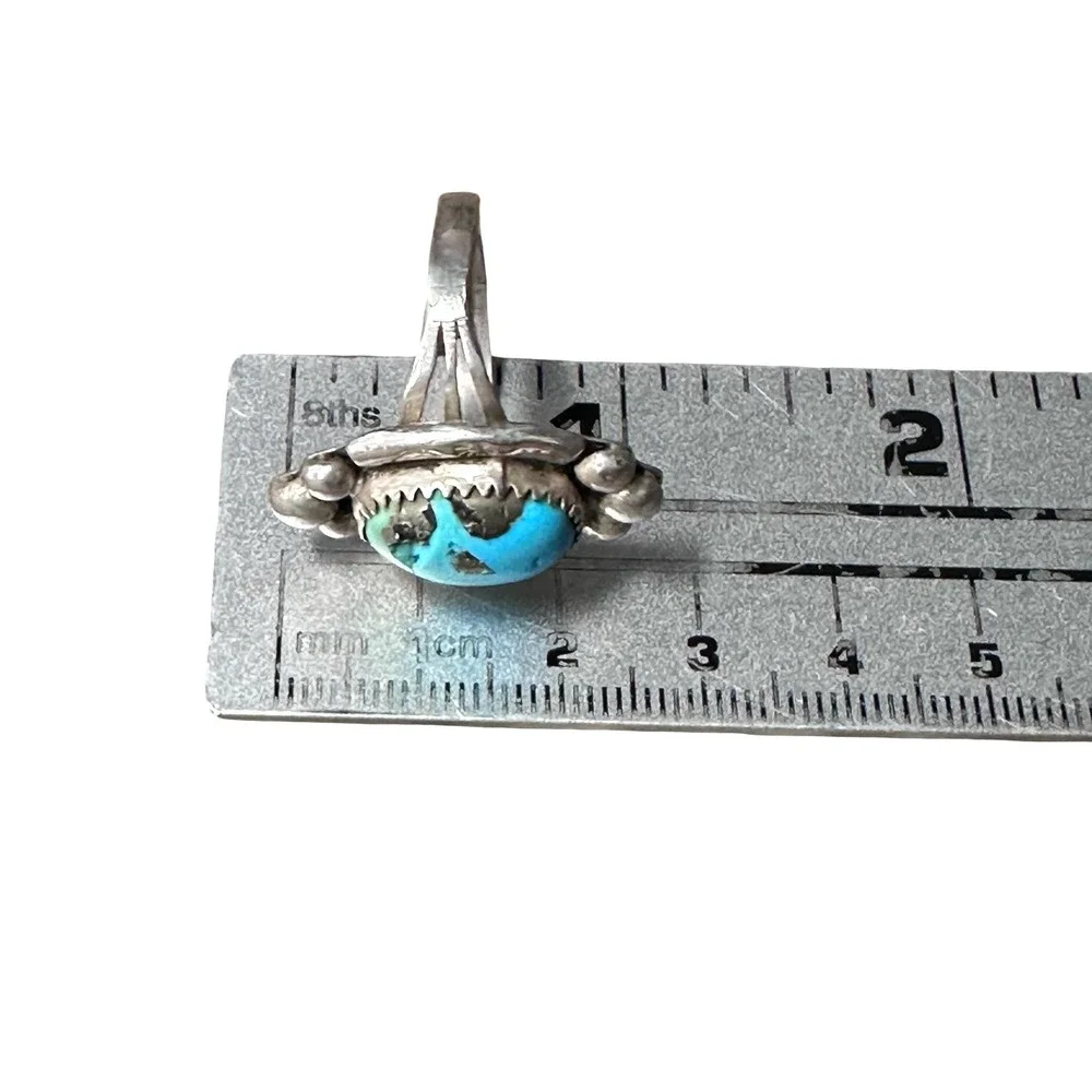 Vintage Navajo Sterling Silver Turquoise Stamped‎ Sunburst Statement Ring